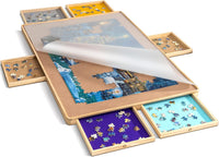 1500pcs Wooden Puzzle Board with Cover & 6 Push Open/Close Drawers (35.43 × 24.41 in)