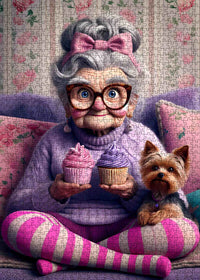 Playful Seniors - Grandma with Cupcakes and Yorkie (1000pcs)