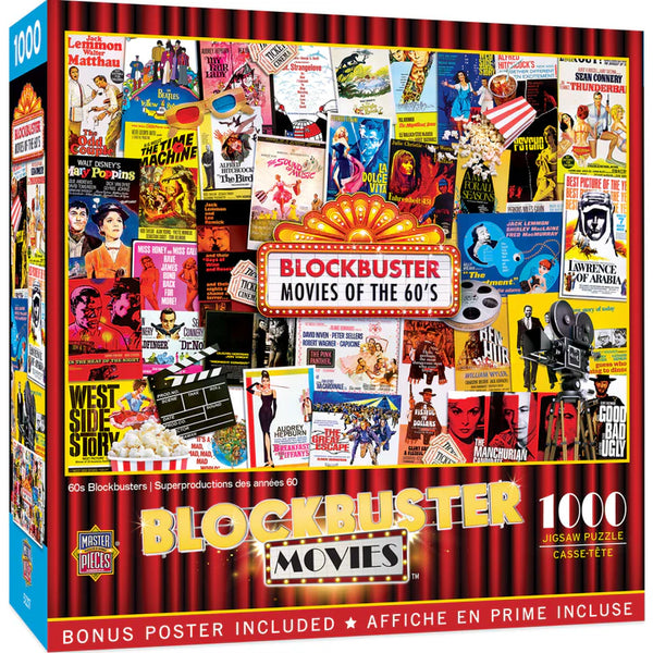Puzzle 1000 Pezzi 'Blockbuster Film - The 1980s', Poster Bonus Incluso, Dimensioni 68x49cm, Perfetto Per Collezionisti