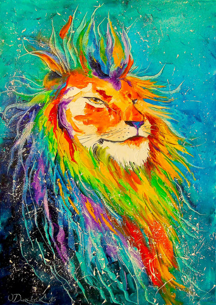 Puzzle Lion - Animaux - Peinture à l'huile - Arc-en-ciel - Puzzle - Puzzle  1000 pièces