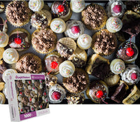 Collection de friandises savoureuses (cupcakes, collations aux fruits et macarons)