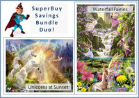 Superduo! Licornes au coucher du soleil et des fées de la cascade