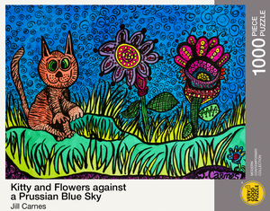 Kitty and Flowers against a Prussian Blue Sky, Jill Carnes (1000pcs)