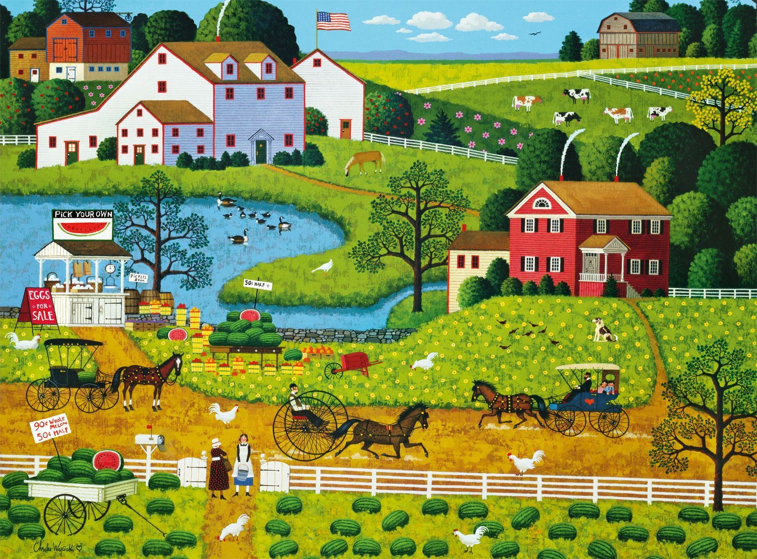 PFG Jolly Hill Farms, Charles Wysocki (1000pcs) (Usage/Used - PUZZLES FOR GOOD)