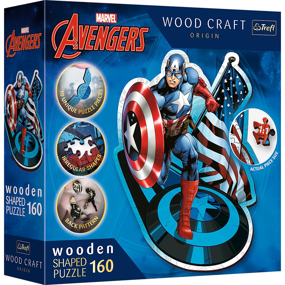 Trefl Wood Craft - Marvel - Fearless Captain America (160pcs) (Wooden Jigsaw Puzzle)
