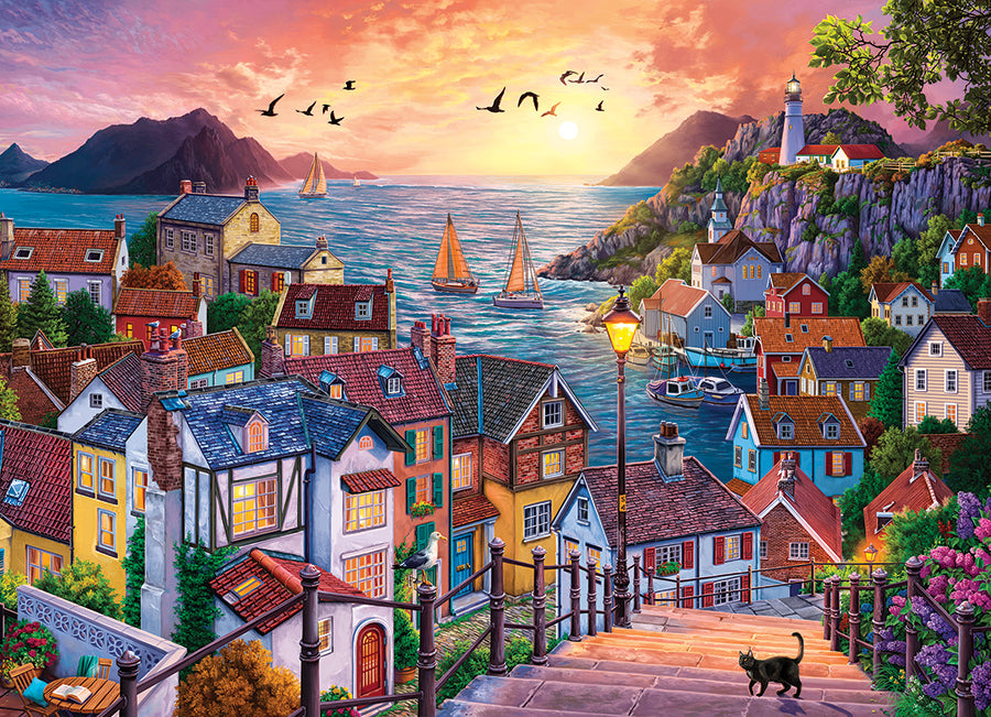 Ville côtière au coucher du soleil (1000pcs)