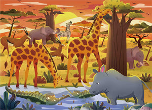 Puzzle Discovery - Coucher de soleil sur la savane (60 pièces)