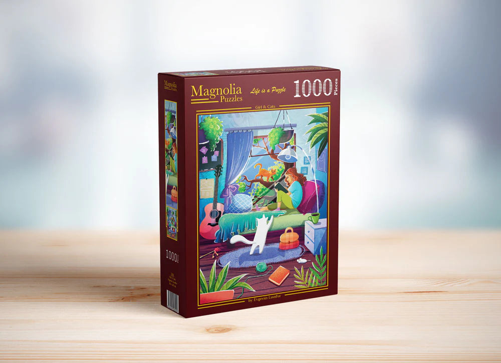 Fille et chats (1000pcs)
