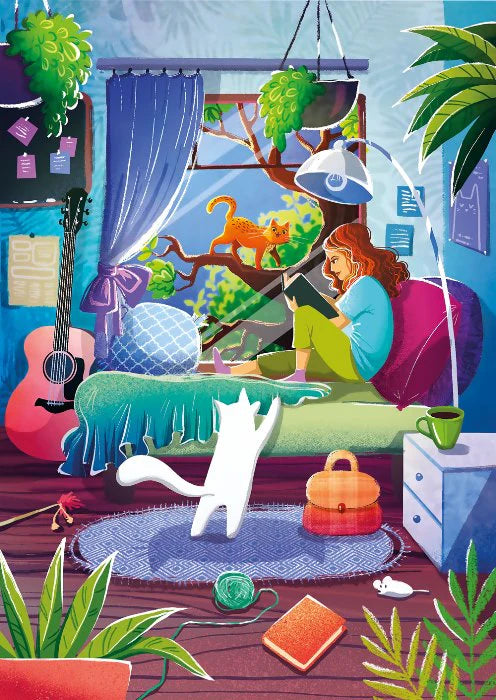 Fille et chats (1000pcs)