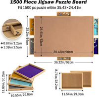 1500pcs Wooden Puzzle Board with Cover & 6 Push Open/Close Drawers (35.43 × 24.41 in)