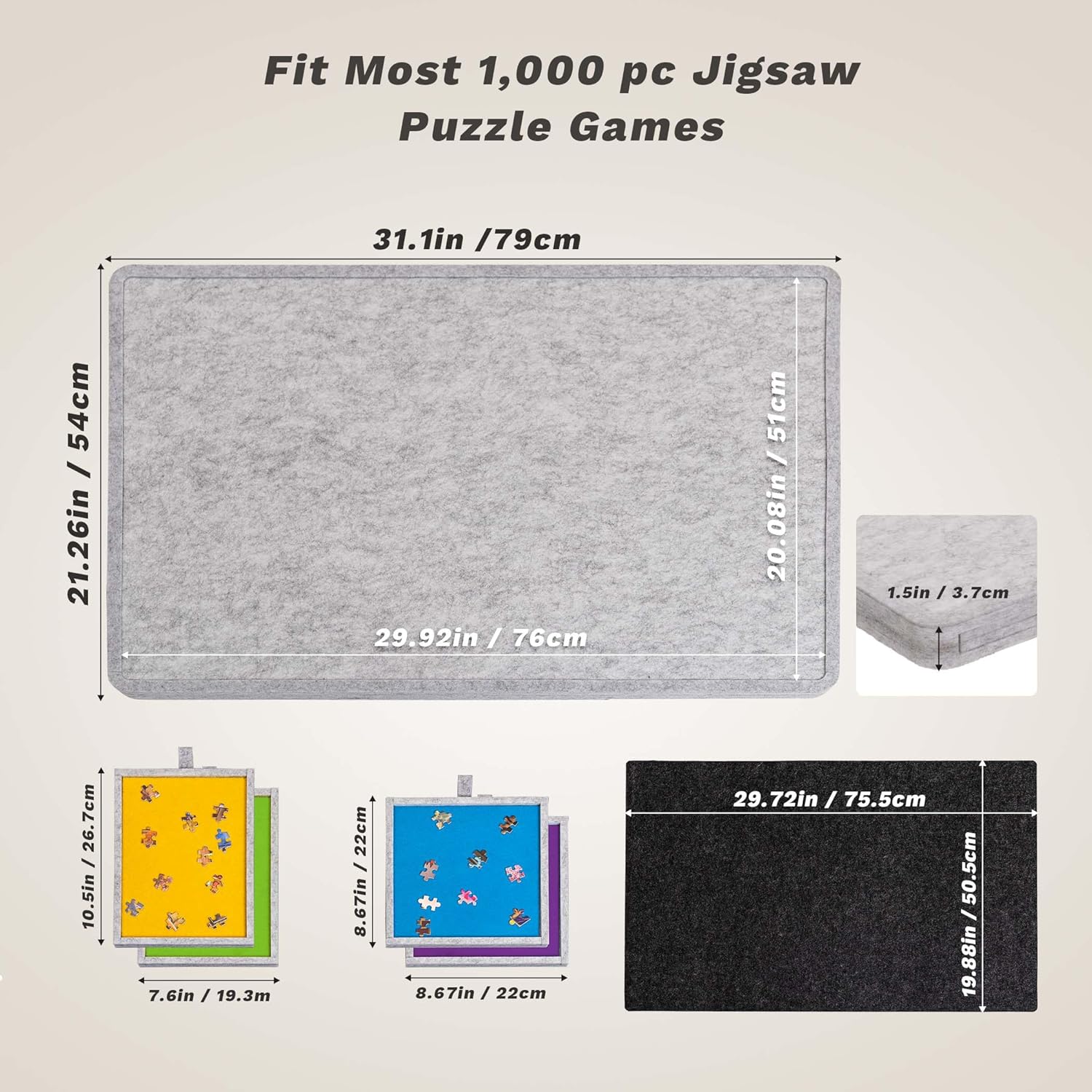 Jeu de puzzle inclinable de 1000 pièces avec 4 tiroirs colorés et couvercle