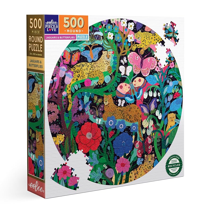 Jaguars et papillons (500 pièces) (ROND) 