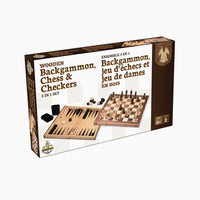 Wooden Backgammon, Chess & Checkers - 3-in-1 set