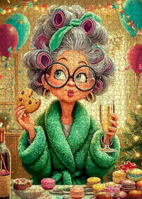 Playful Seniors - Happy Grandma Drinking Champagne (1000pcs)