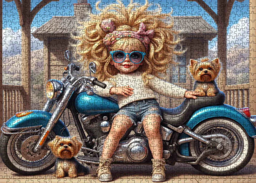 Cool Biker Girl and Pups (1000pcs)