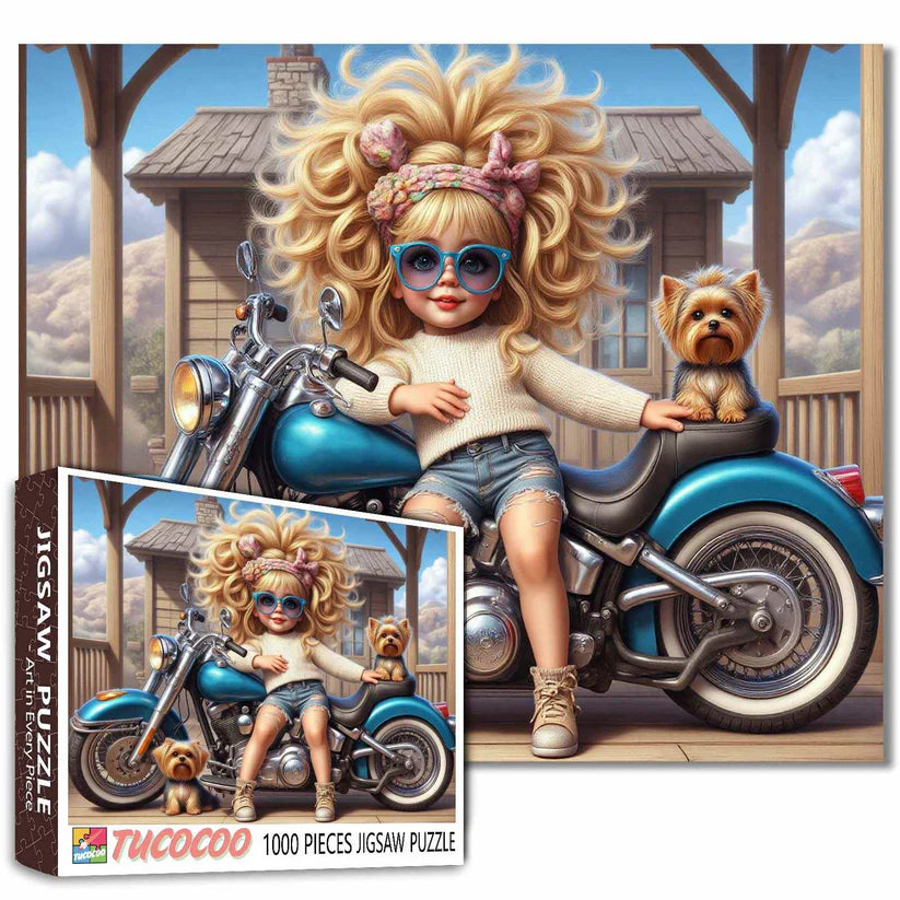Cool Biker Girl and Pups (1000pcs)