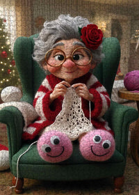Playful Seniors - Cozy Grandma Knitting by Warm Hearth (1000pcs)