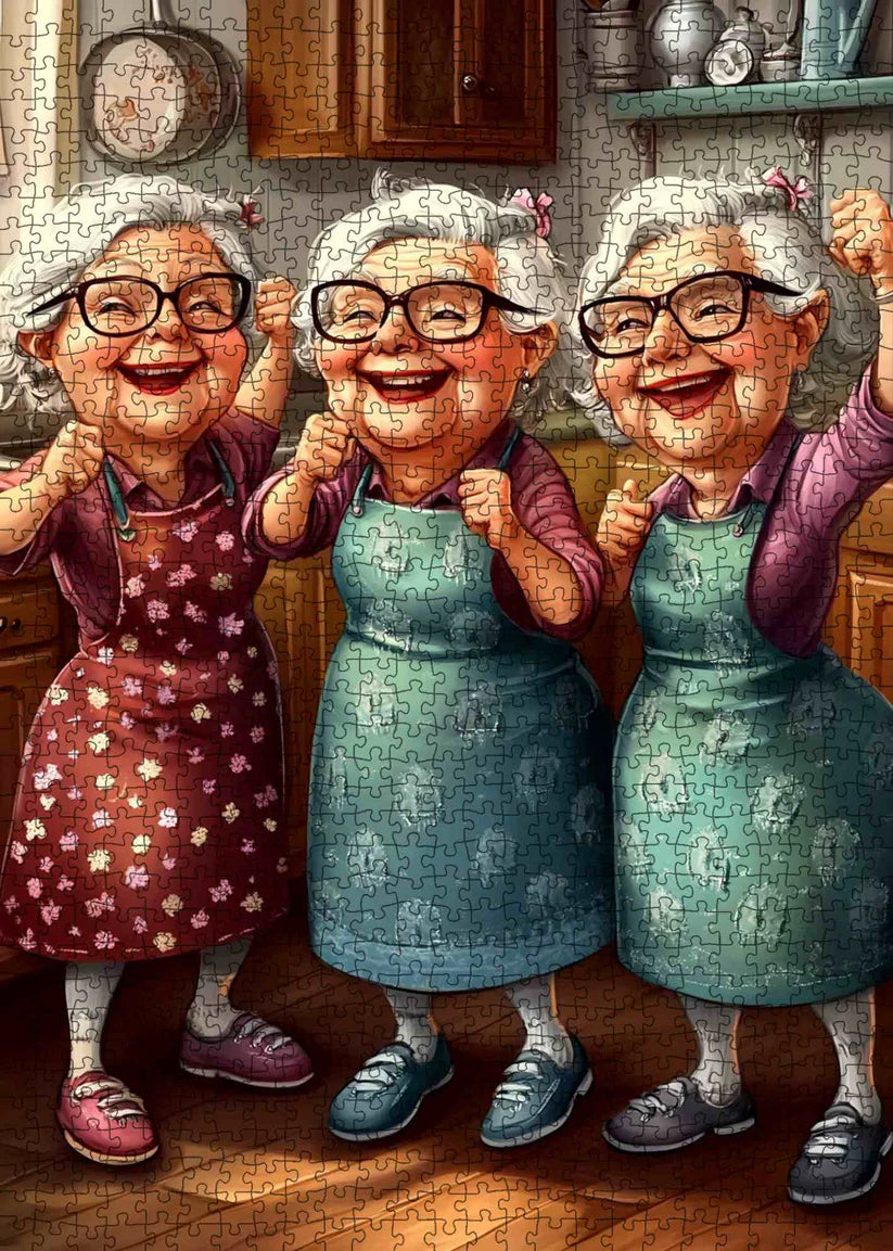 Playful Seniors - Dancing Grandmas in Kitchen (1000pcs)