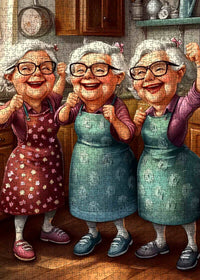Playful Seniors - Dancing Grandmas in Kitchen (1000pcs)