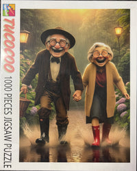 Playful Seniors - Elderly Couple Walking in the Rain (1000pcs)