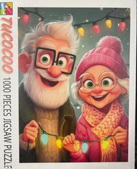 Playful Seniors - Grandma and Grandpa Hanging Christmas Lights (1000pcs)