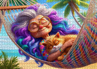 Playful Seniors - Grandma and Cat Hammock (1000pcs)