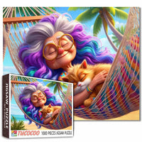 Playful Seniors - Grandma and Cat Hammock (1000pcs)
