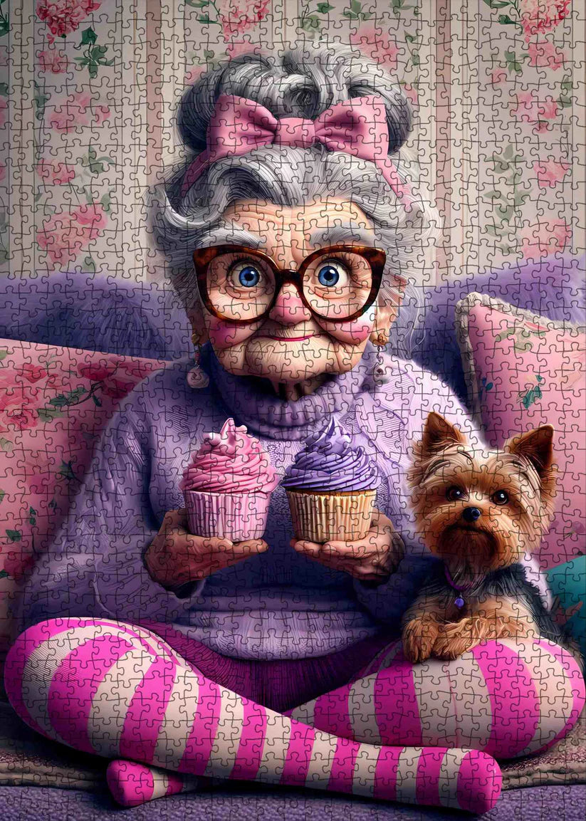 Playful Seniors - Grandma with Cupcakes and Yorkie (1000pcs)