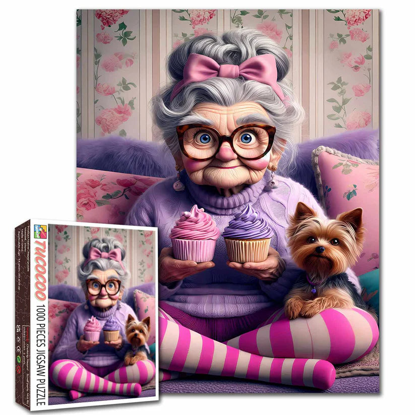 Playful Seniors - Grandma with Cupcakes and Yorkie (1000pcs)