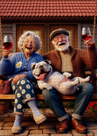 Playful Seniors - Joyful Elderly Couple with Dog (1000pcs)