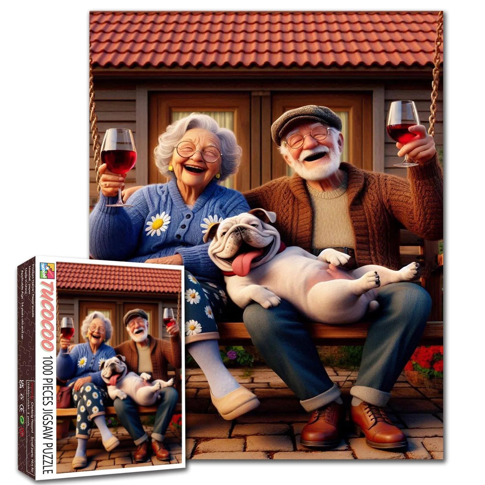 Playful Seniors - Joyful Elderly Couple with Dog (1000pcs)