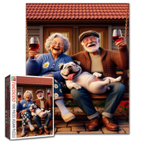 Playful Seniors - Joyful Elderly Couple with Dog (1000pcs)
