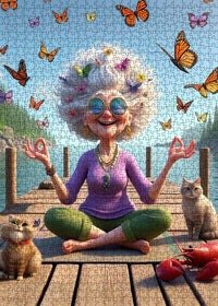 Playful Seniors - Meditating Grandma on Dock (1000pcs)