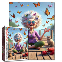 Playful Seniors - Meditating Grandma on Dock (1000pcs)