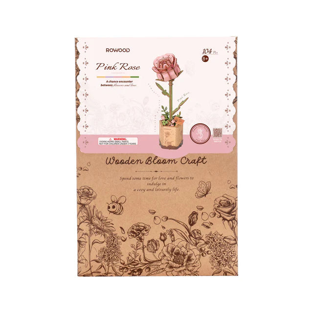 Rose rose en bois 3D - Amour et Grâce (104 pièces)
