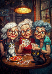 Playful Seniors - Playful Grandmas and Cats at Cozy Card Night (1000pcs)