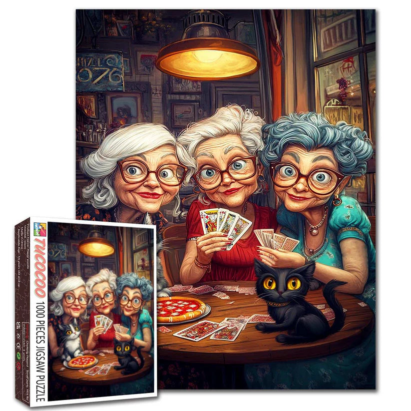 Playful Seniors - Playful Grandmas and Cats at Cozy Card Night (1000pcs)