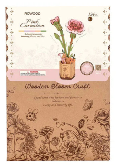 Œillet rose en bois 3D - Gratitude et innocence (124 pièces)