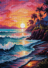 Plage tropicale au soleil couchant (1000 pièces)
