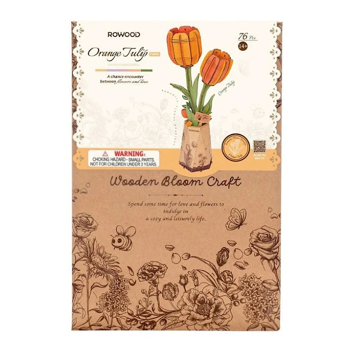 Tulipe orange en bois 3D - Enthousiasme et énergie (76 pièces)