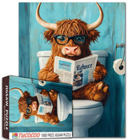 Highland Cow Reading Newspaper on Toilet (1000pcs)