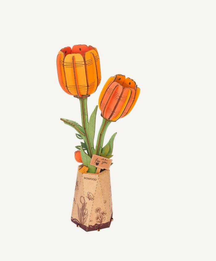 Tulipe orange en bois 3D - Enthousiasme et énergie (76 pièces)
