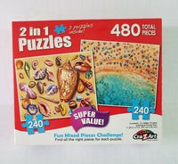 PFG 2-en-1 Volute Shell Medley & Aerial View of Sandy Beach (Utilisation / Utilisé - Puzzles pour de bon)