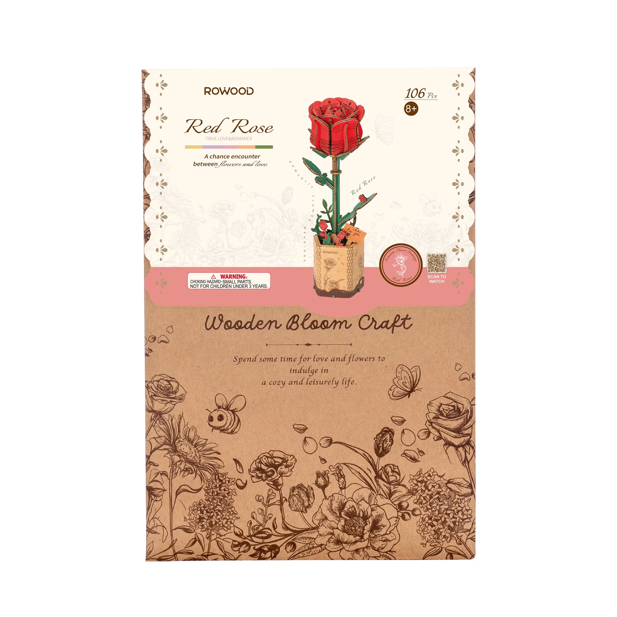 Rose rouge en bois 3D - Amour véritable et romance (106 pièces)