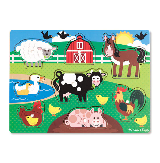 Puzzle de cheville en bois des animaux de ferme (plateau)