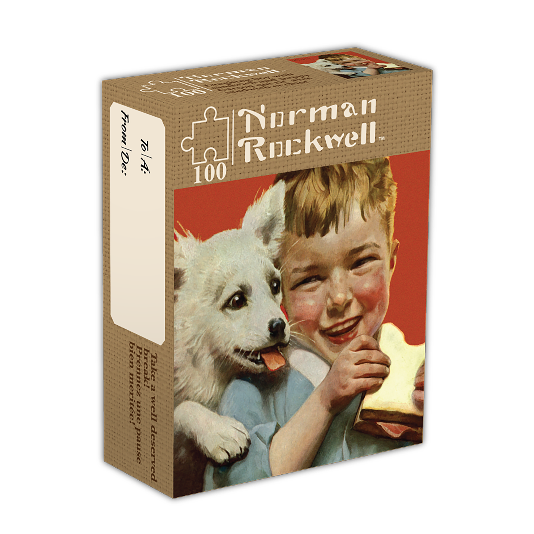 Break de 10 minutes - Boy Laught avec sandwich et chiot (Garcon Qui Rit Avec Sandwich et Chiot), Norman Rockwell (100pcs)