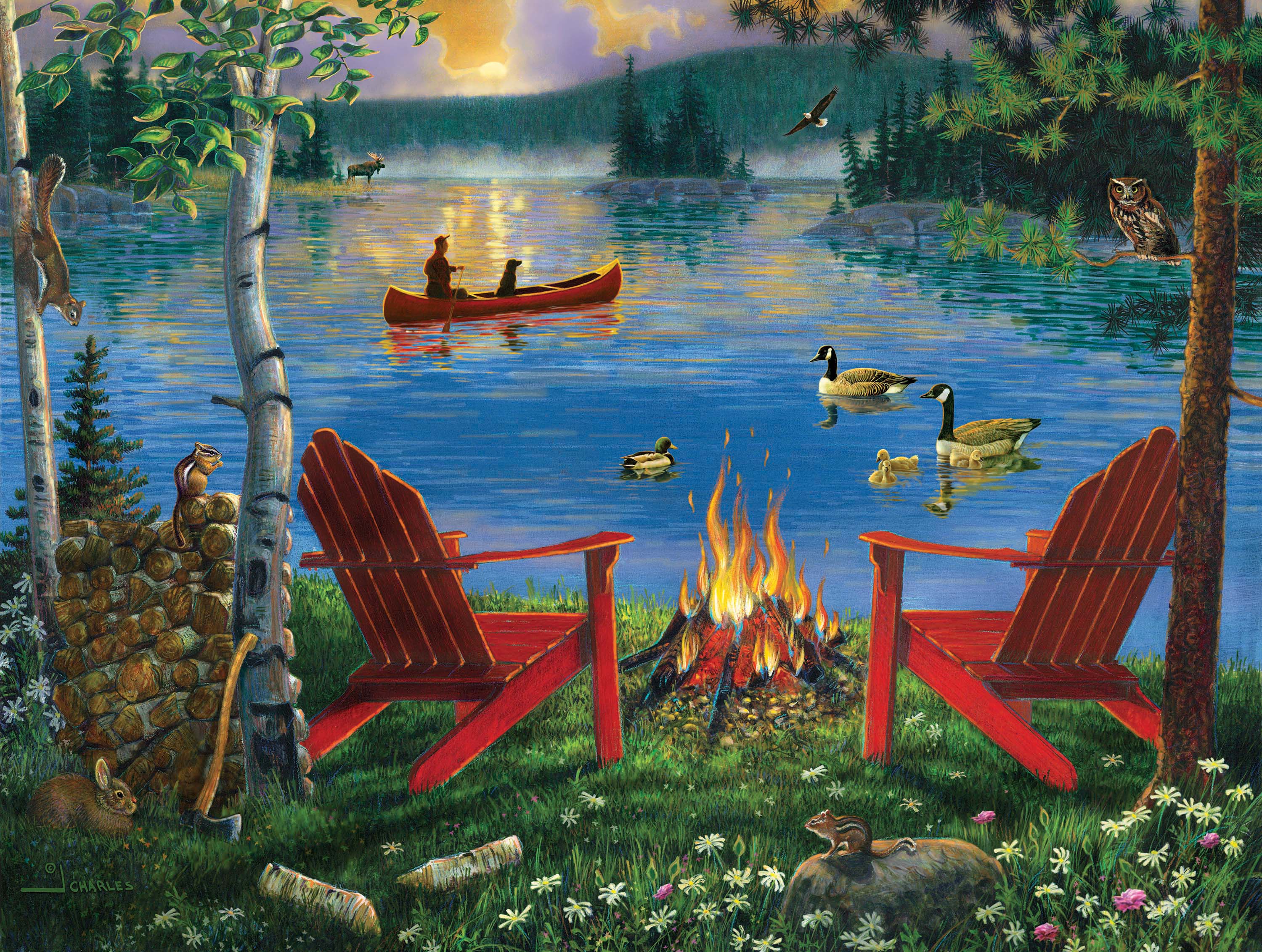 Camping Collection - Adirondack Chairs & Fire at Lake (550pcs)