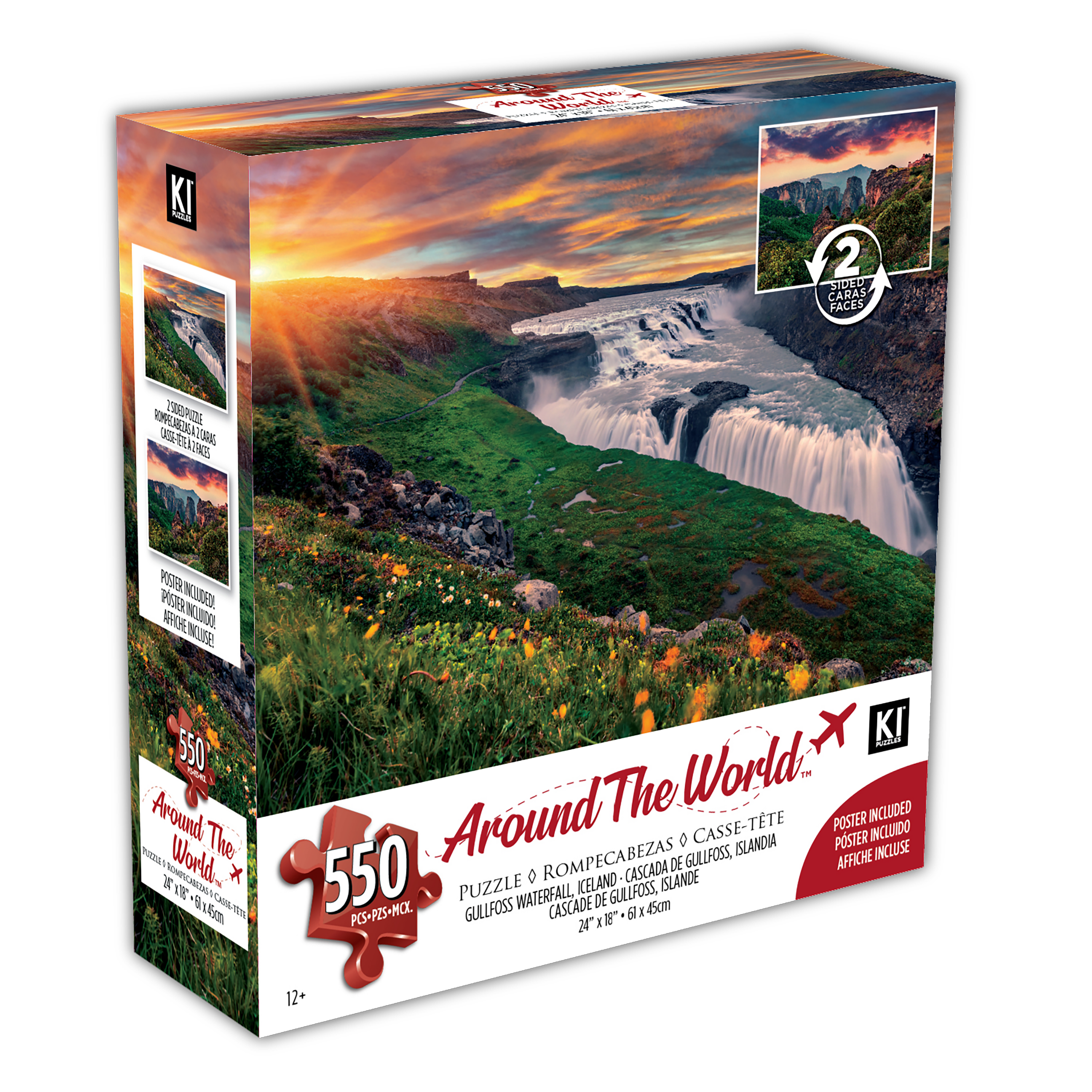 Autour du monde (2 faces) - Gullfoss Waterfall, Islande - Kalambaka, Grèce (550pcs)