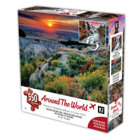 Around The World (2-sided) - Kulufossar Waterfall, Iceland - Badlands National Park, USA (550pcs)