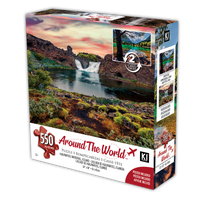 PFG Around The World (2-sided) - Triglav National Park, Slovenia - Hjalparfoss Waterfall, Iceland (550pcs) (Usage/Used - PUZZLES FOR GOOD)